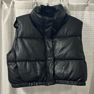 Zara cropped leather puffer vest